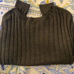 Ribbed crew neck slate grey cropped sweater